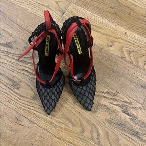 Off-White Red and Black Mesh Heels